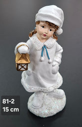 Figurină fetiță cu felinar, decor ceramic Crăciun - 15cm